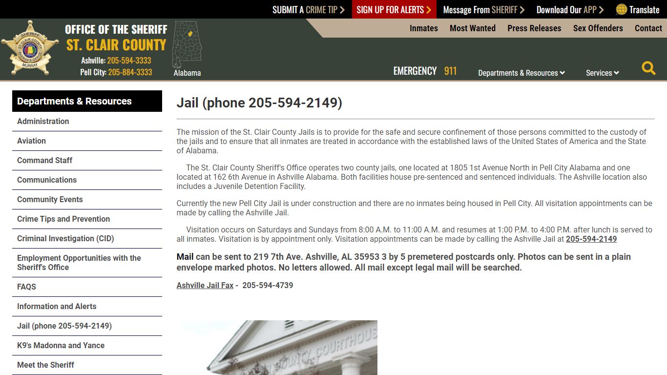 Jail (phone 205-594-2149) | St. Clair County Sheriff's Office